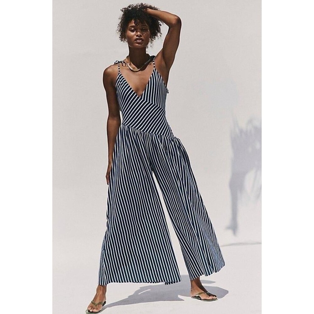 Free People Free-est Loen One Piece Jumpsuit Striped Cropped Wide Leg S 289833